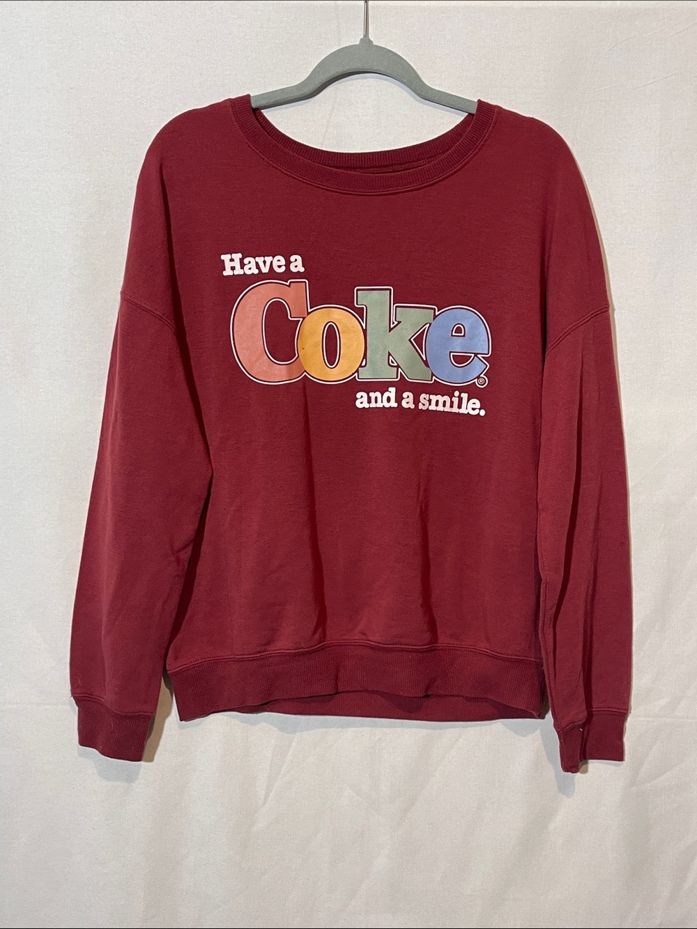 Coca Cola Maroon Crewneck with Rainbow Coke Logo